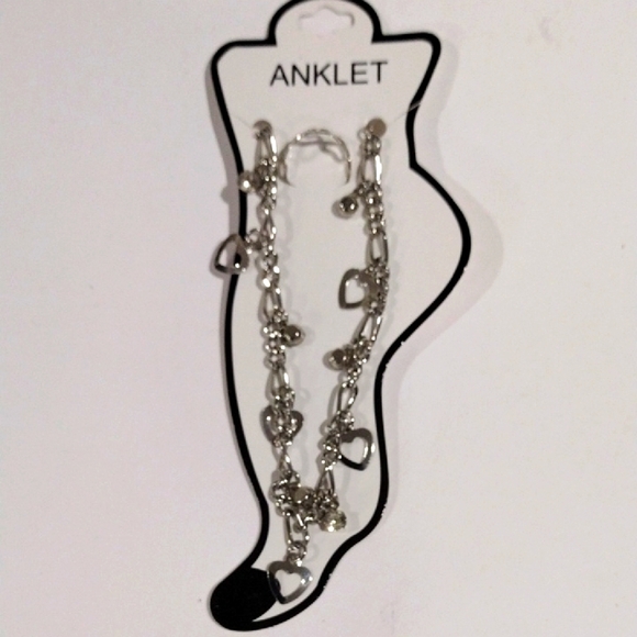 Silver-Tone Heart Anklet with Matching Toe Ring – Boho Festival Jewelry Set - Picture 4 of 9